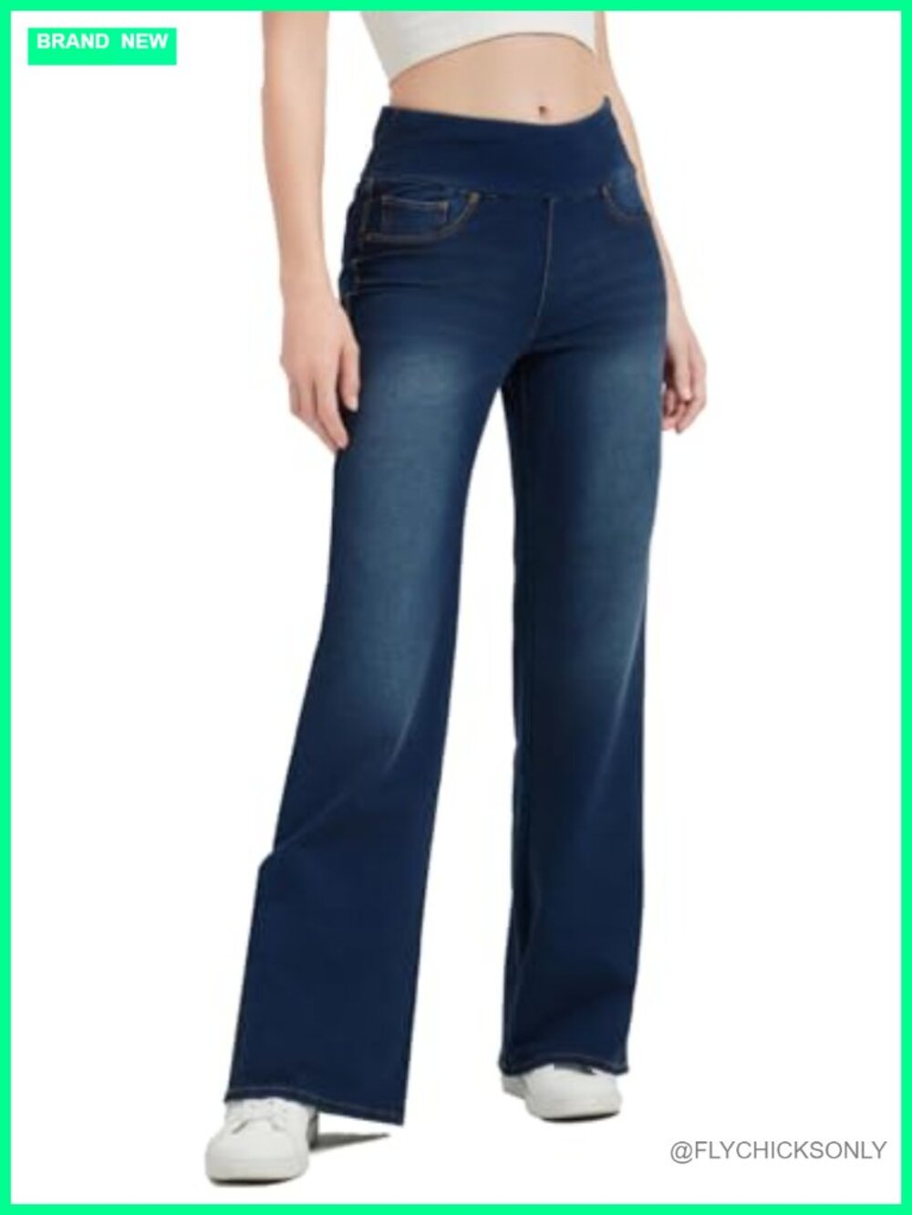 Women's High Waisted Bell Bottom Pull On Flare Jeans Tummy Control